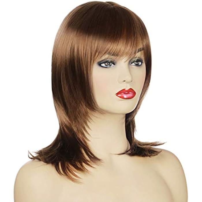 DILLARDS Uniyou Women Layered Wig With Side Bangs 17 Inches Shag Wigs Straight Brown With Light Reddish Hair Wig Synthetic Heat Resistant Yaki Full Wigs For Women Cosplay Costume Parties Daily Wearing - Image 5